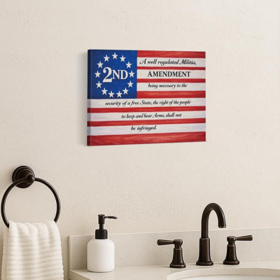 2nd Amendment Flag Independence Day Canvas Wall Art 10 x 8 Inch Patriotic Quote Wall Decor