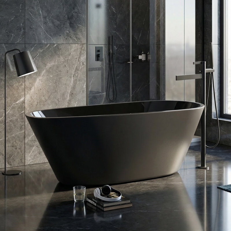 67.7'' x 29.5'' Freestanding Soaking Acrylic Bathtub, Black