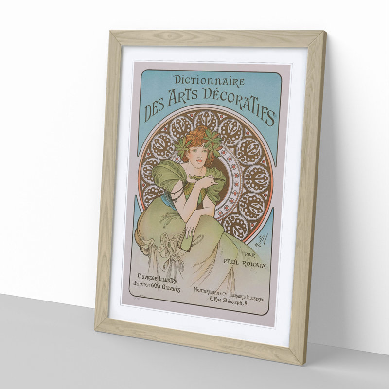Decorative Arts by Alphonse Mucha - Picture Frame Graphic Art, 36cm H x 27cm W x 2cm D, Oak Framed