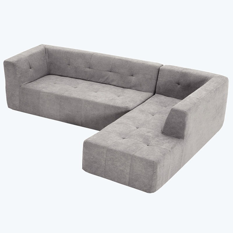 Boneless 2 - Piece Upholstered Sectional, Light Gray Twill Polyeste Fabric