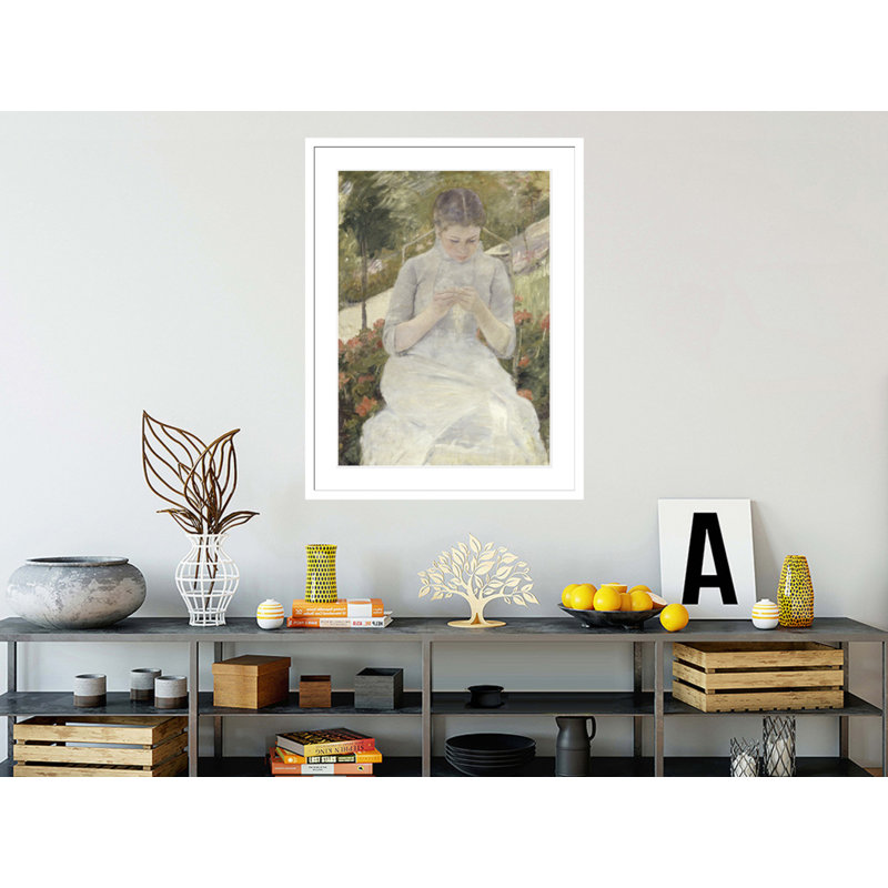 «Girl in the Garden» par Mary Cassatt, impression giclée sur cadre, H 41,5 po x l 31,89 po
