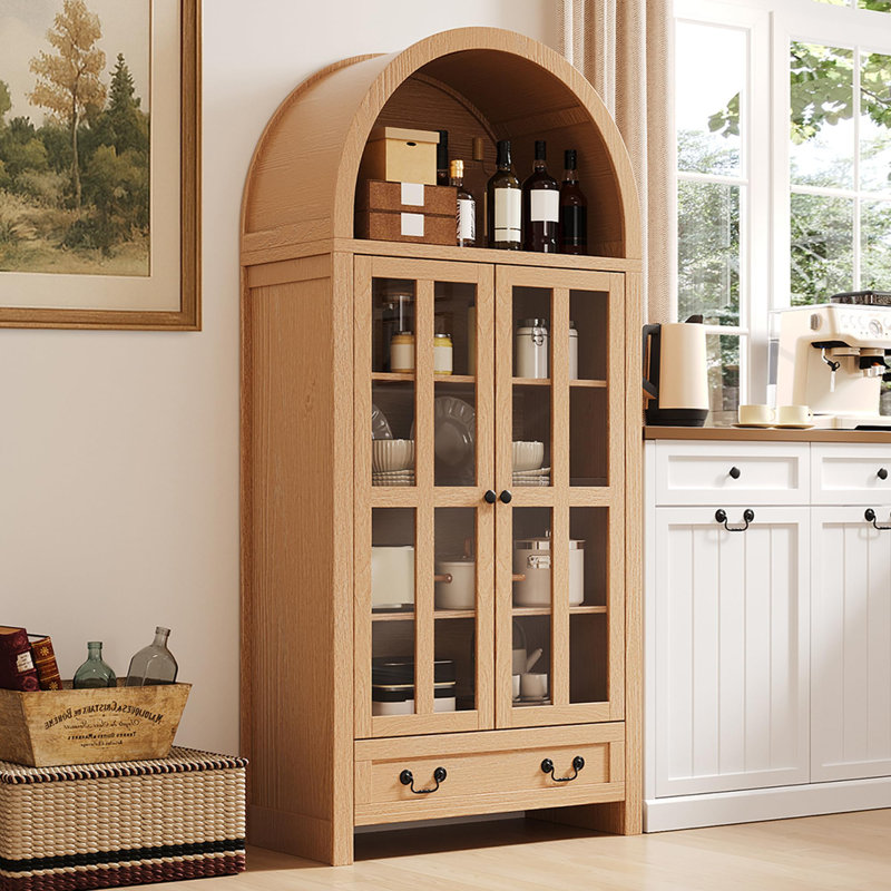 Armoire de cuisine 70 po H 70 po, armoires de rangement avec tablettes réglables et tiroirs, Naturel