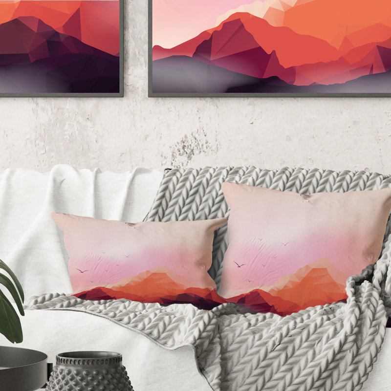 Coussin décoratif rouge à motif géométrique rouge et montagne, 18 po x 18 po