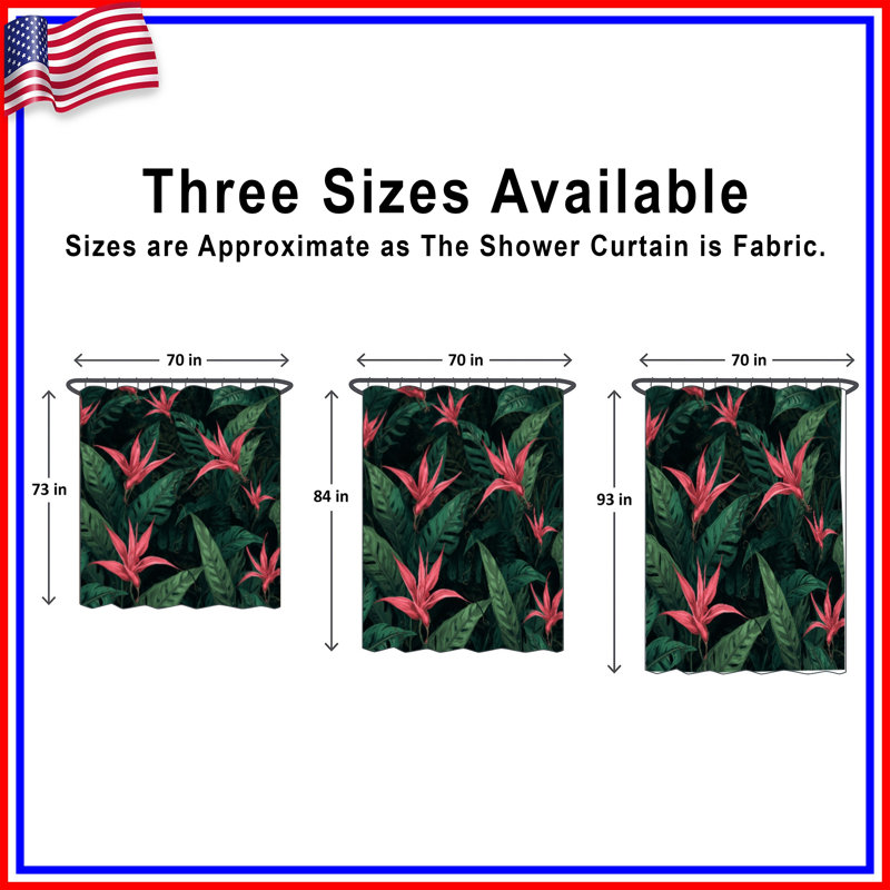 Pink Tropical Flowers Shower Curtains Extra Long, 70in W x 72in H