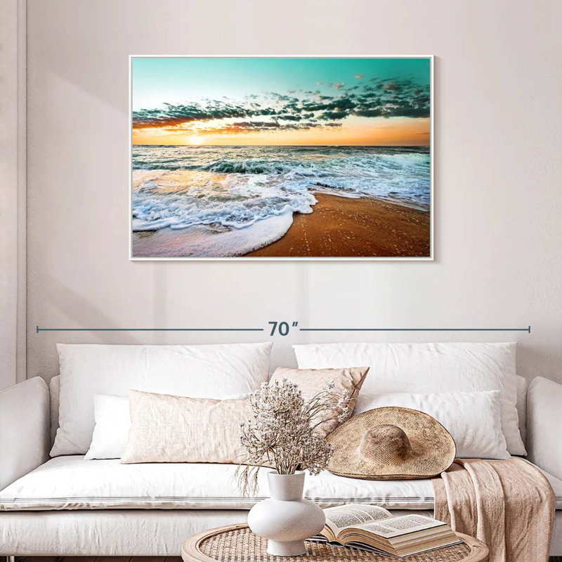 Plage rétro de Cancun, Cadre flottant blanc, 43 po x 29 po