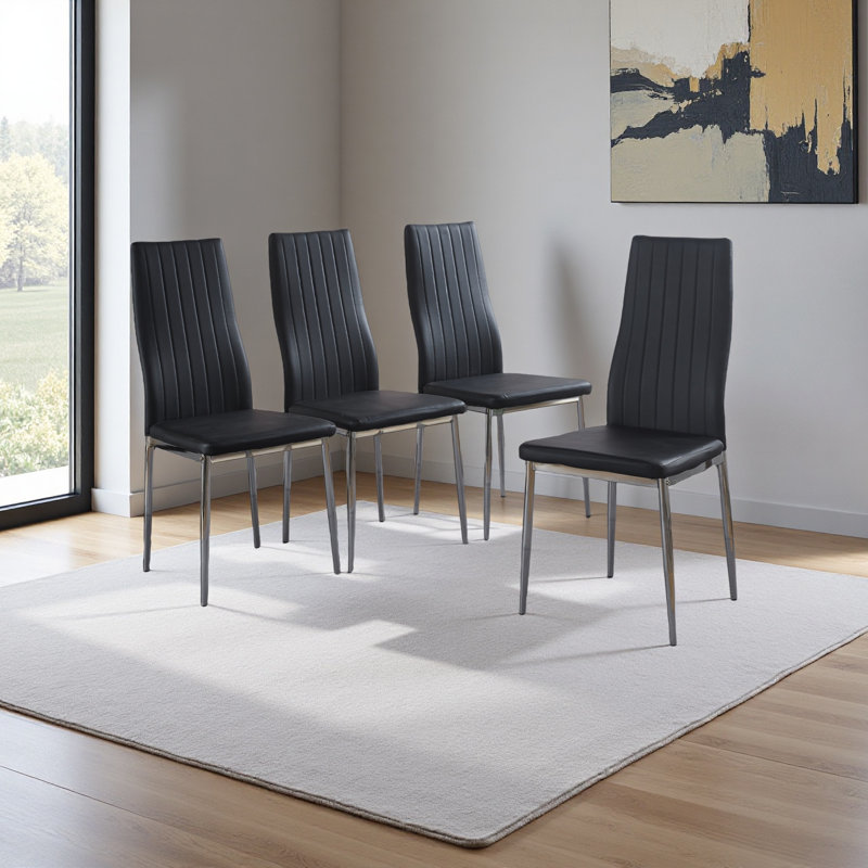 Ensemble de 4 chaises, Noir, Argent argent