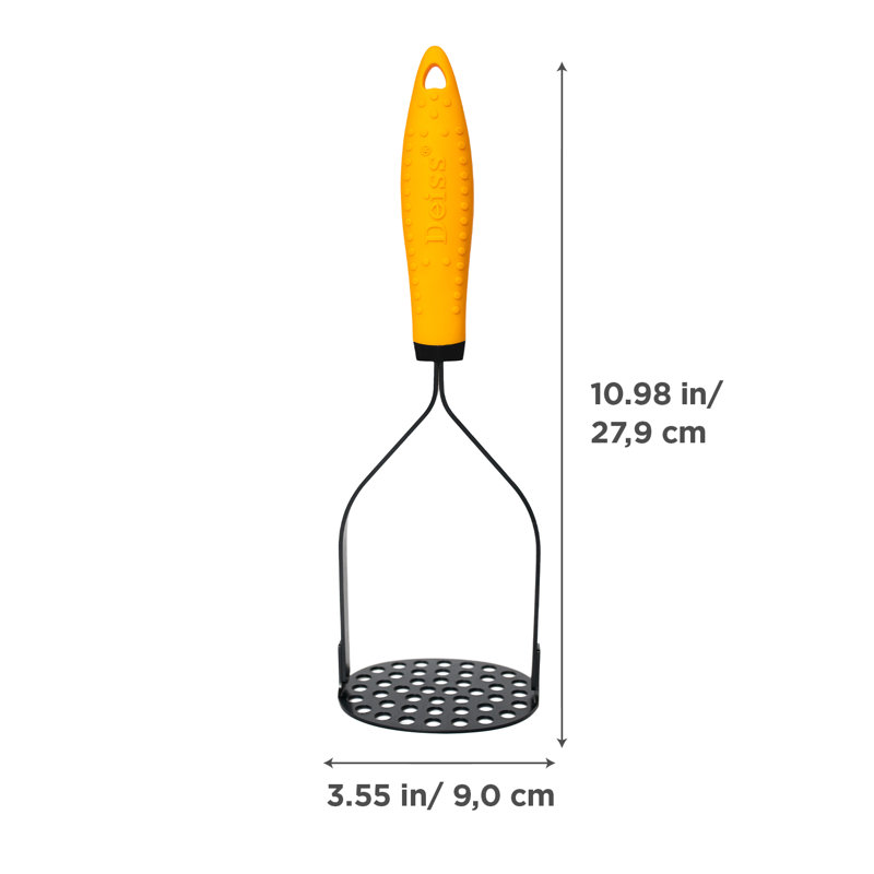 Deiss Pro Heavy Duty Stainless Steel Potato Masher with Non-Slip Rubber Handle, Orange/Black