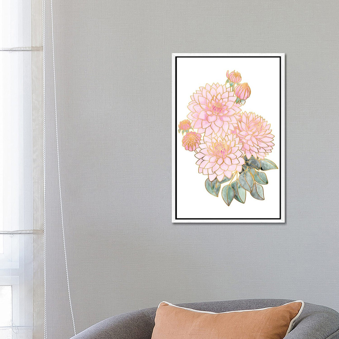 Pacey Dahlien Bouquet In Pink Aquarell von Blursbyai - Galerie-verpackt Leinwand Giclée auf Leinwand