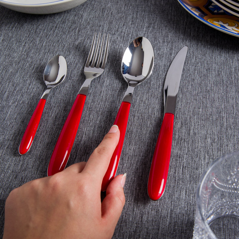 Ensemble de couverts Ivy Bronx Marjori en acier inoxydable - Service pour 6, Rouge