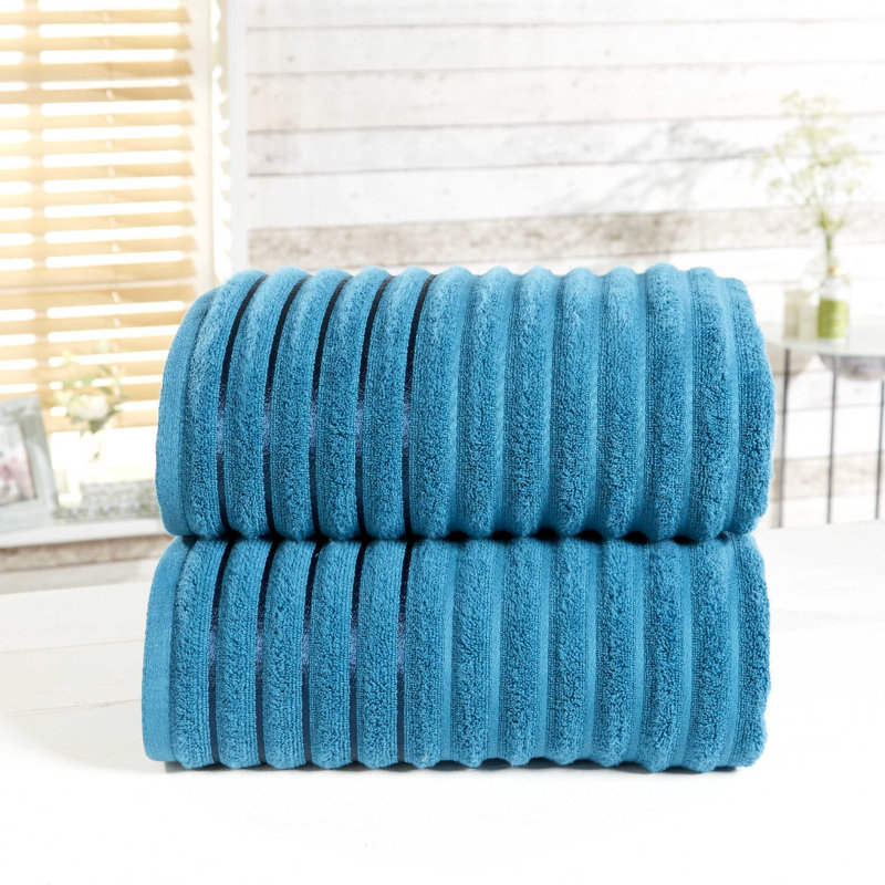 Asata 100% Cotton Midweight Ribbed Bath Sheet, Teal