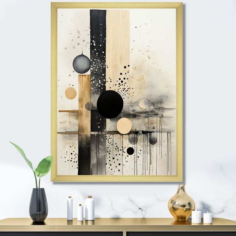 Monochromatique Fusion III - Collages abstraits, art mural, salon, H 40 po x l 30 po, Encadrement doré