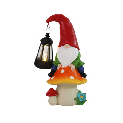 Pip Mushcap Solar Gnome Statue With Lantern LED Light
