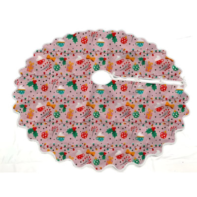 Printed Scalloped Christmas Tree Skirt-54" Diameter