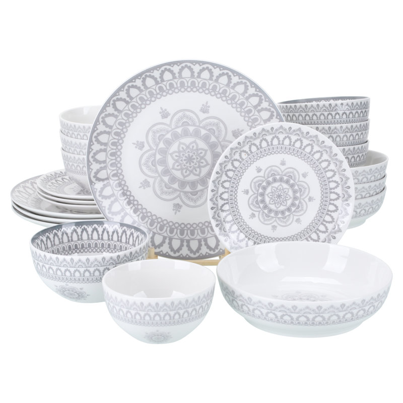 Gray and White Ceramic 20-Piece Dinnerware Set for 4