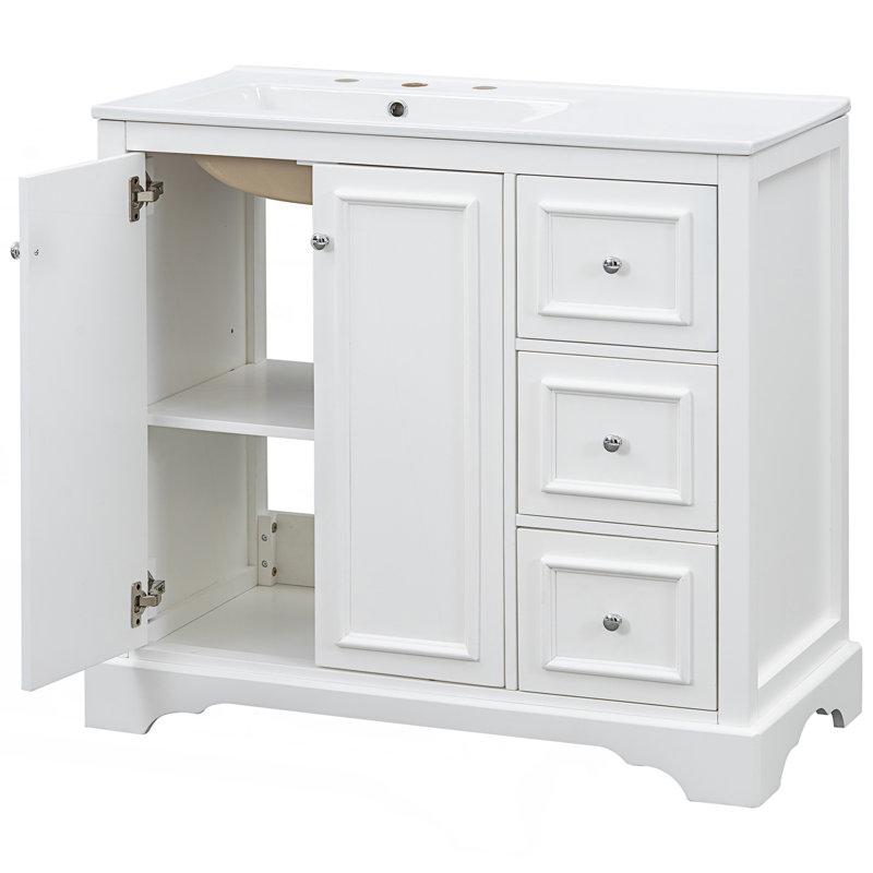 Meuble-lavabo transitionnel avec lavabo en céramique, Blanc