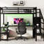 Lit mezzanine double en métal noir avec bureau, rangement et DEL pour une utilisation polyvalente en garde-robe