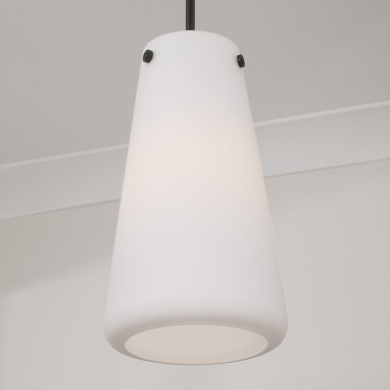 Luminaire suspendu l 10,5 po x H 18,5 po avec verre effilé blanc doux, Noir mat