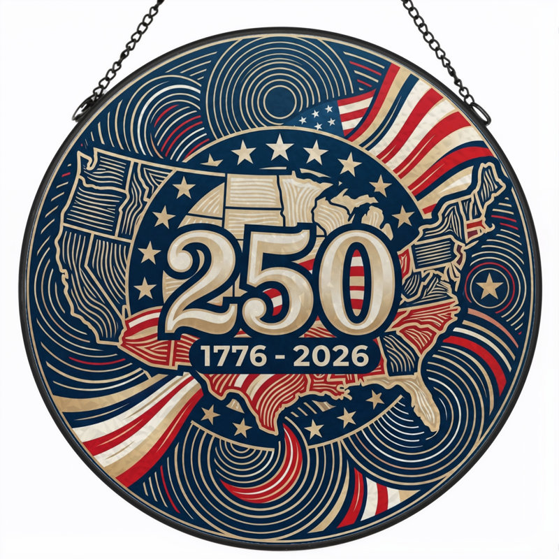 Panneau de fenêtre en verre pour décoration intérieure American Flag USA 250th Anniversary ， 7,8H, H 7,8 po