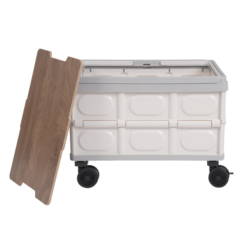 55L Large Capacity Foldable Rolling Cart, Light Grey
