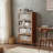 Solid Wood  Flip-Top Glass Door Bookshelf Cabinet, Mid-Century Modern Display Storage Cabinet with Leather Handles-79003428-79003431