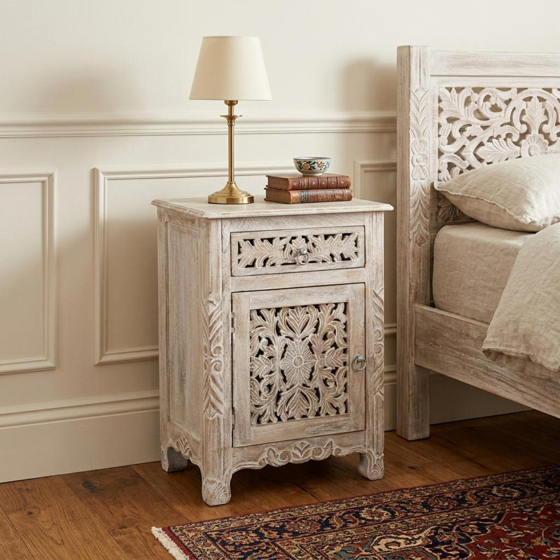 Normant 30" White Solid Wood Distressed One Drawer Nightstand