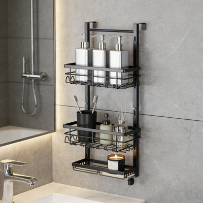 Over The Door Shower Caddy - 3 Tier Rustproof Hanging Shower Organizer With Adjustable Shelves, 28 Hooks And Soap Holder For Bathroom Storage