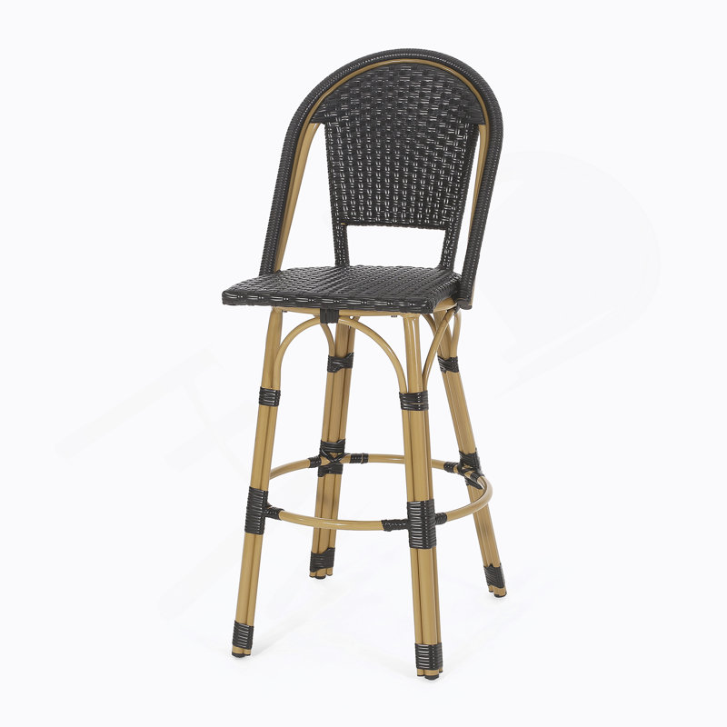Tabourets de bar 4 pieds en aluminium bleu avec repose-pieds, Noir