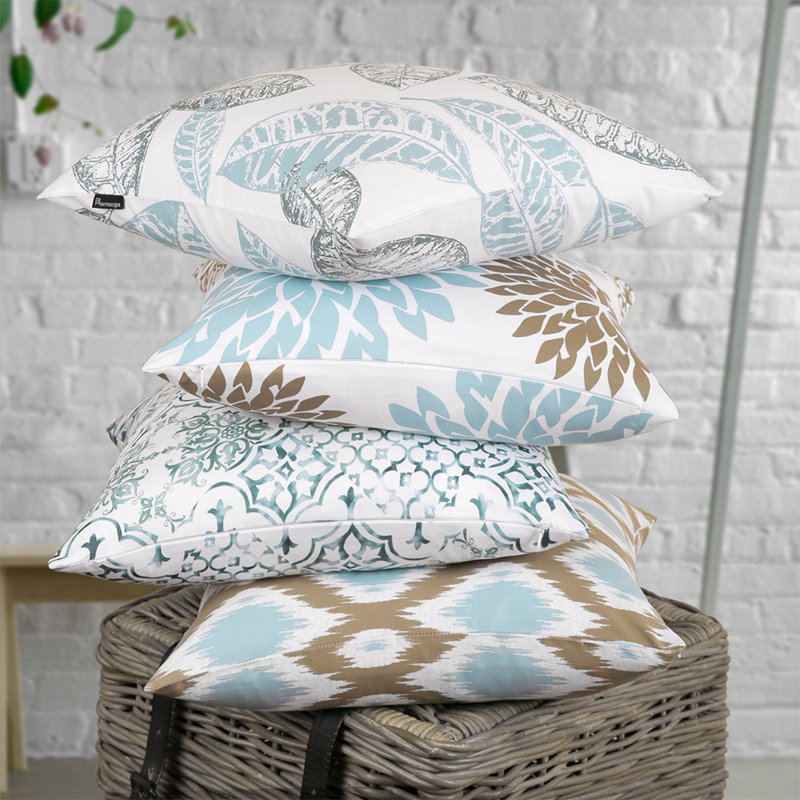 Ensemble de housse de coussin décoratif carré 4 pièces, Bleu / café, Housse de coussin seulement - sans coussin