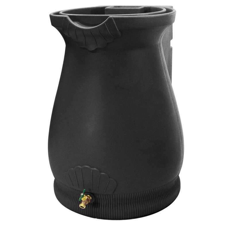 Black 65-Gallon Plastic Urn-Style Rain Barrel with Planter