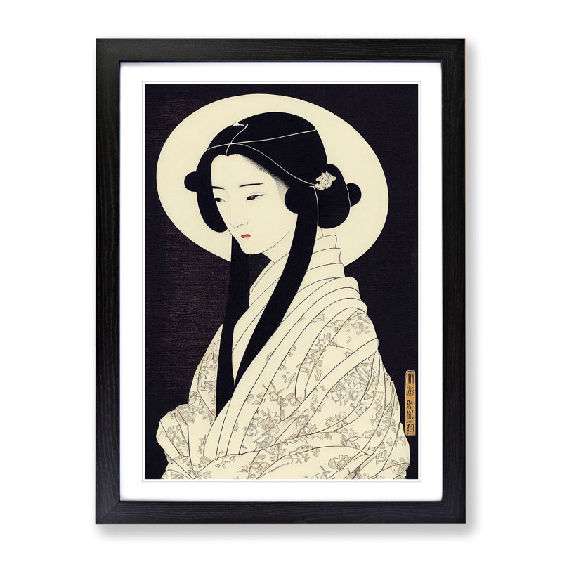 Delightful Geisha - Single Picture Frame Print, 64cm H x 46cm W x 2cm D, Black