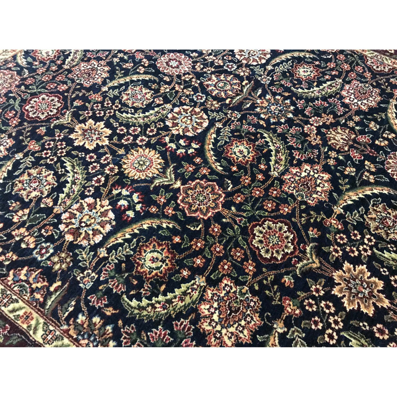 Tapis bleu marine et vin de haute qualité noué à la main