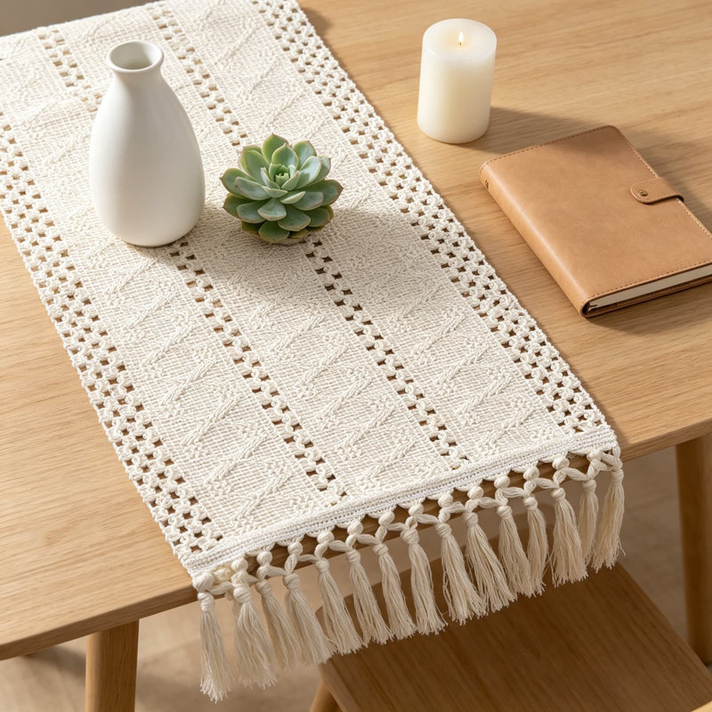 Chemin de table Boho pour cuisine, décor rustique maison de campagne, centre de table en lin de coton tissé Macrame, petit chemin de table basse pour la commode