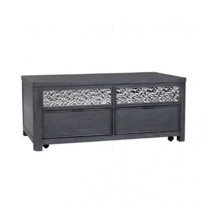 Zoko Lift Top Coffee Table W Wheels, 2 Drawers, Ash Gray Wood, 46 Inch