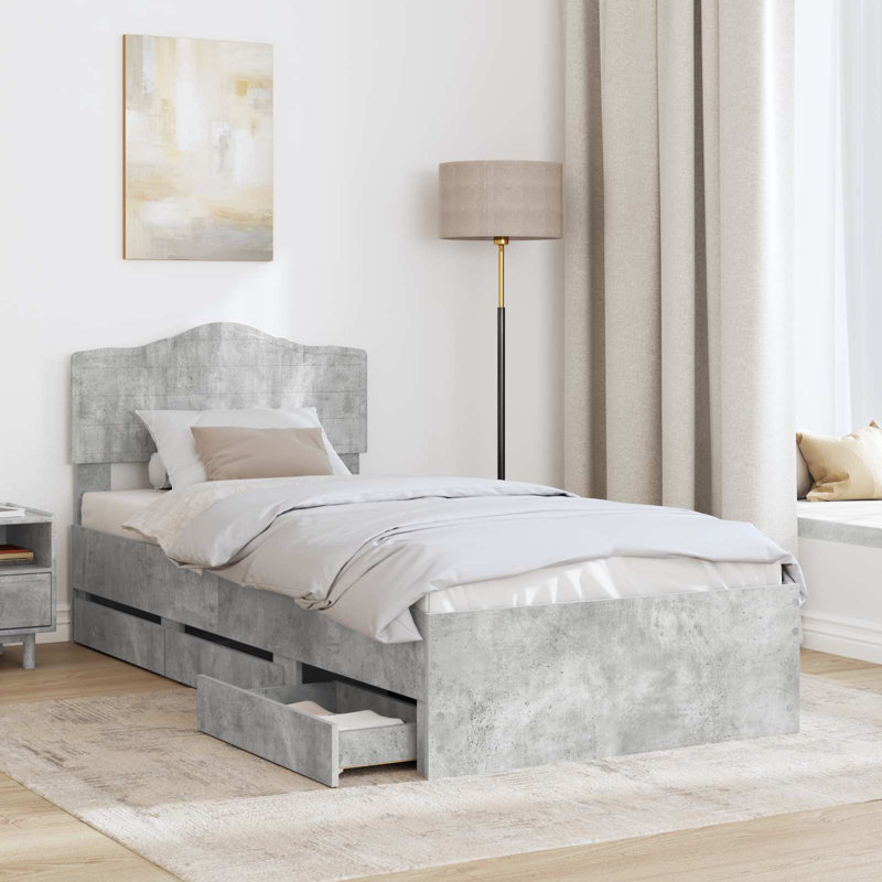 Bed Frame, European Single (90 x 200 cm), Concrete Grey