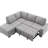 Gray Velvet Sectional With Charge & , Stylish Living Room Furniture Sleeper Armrest Storage Charge, Upholstery-404360858