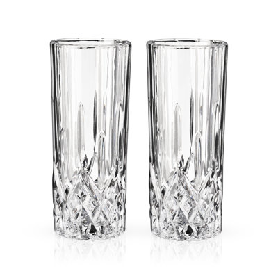 Viski Admiral Highball Glasses, Faceted Lead-Free Crystal Tumblers, Set Of 2, Holds 9 Oz