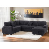 4 Piece Upholstered Corduroy  U-Shape Sectional Sleeper Sofa Bed(Pull Out Style) With Storage Space