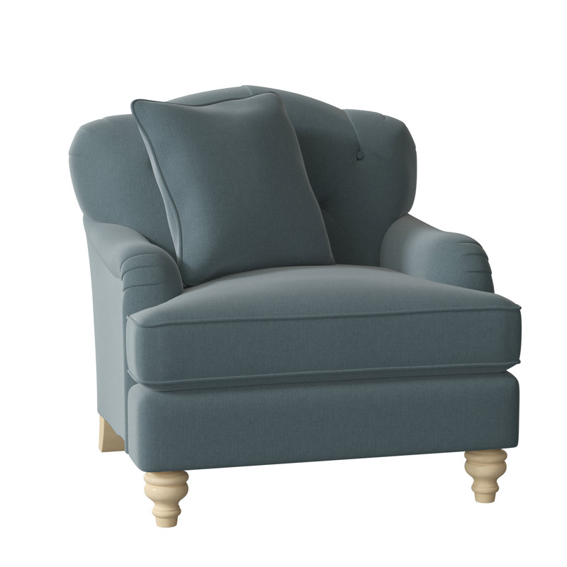 Fauteuil large capitonné 38 po Sullivan, Sergé performance bleu Peyton 22, Non, Pécan
