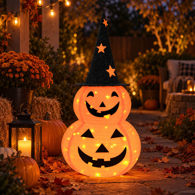 Citrouille lumineuse décorative d'Halloween de 90 cm, 8 modes et minuterie