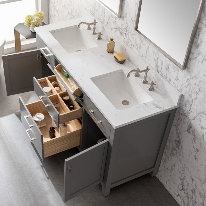 Meuble-lavabo double Ajhane, Gris