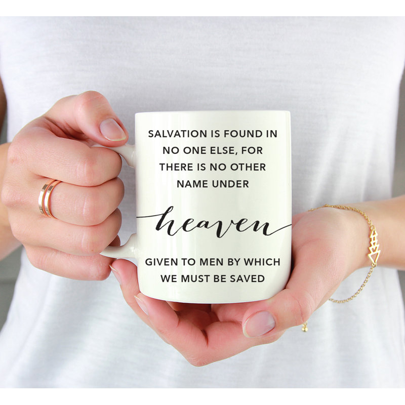 Bible moderne chrétienne noire versets 11 oz. «Coffee Mug Gift, Acts 4: 12: Salvation Is Found In One One Else, For Il n'y a pas d'autre nom sous le ciel donné aux hommes par lequel nous devons être sauvés.», Paquet de 1