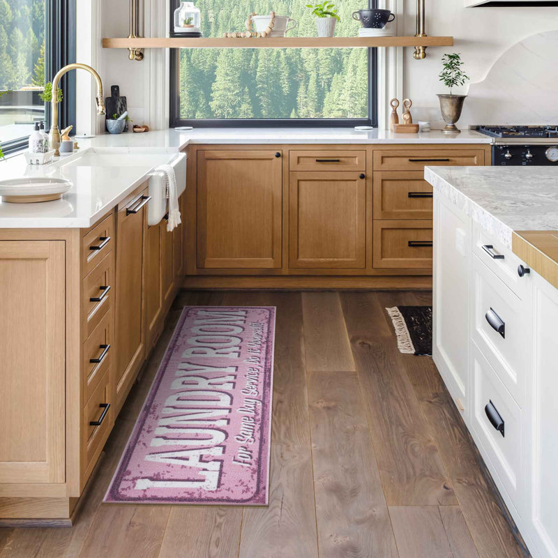 Non-Slip Rubberback Laundry Room Runner Rug, Pink