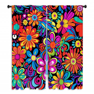 Rideaux de fenêtre hippie à motif floral - 2 panneaux