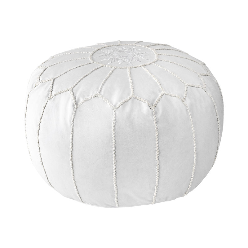 Faux Leather Pouf, Ivory Faux Leather