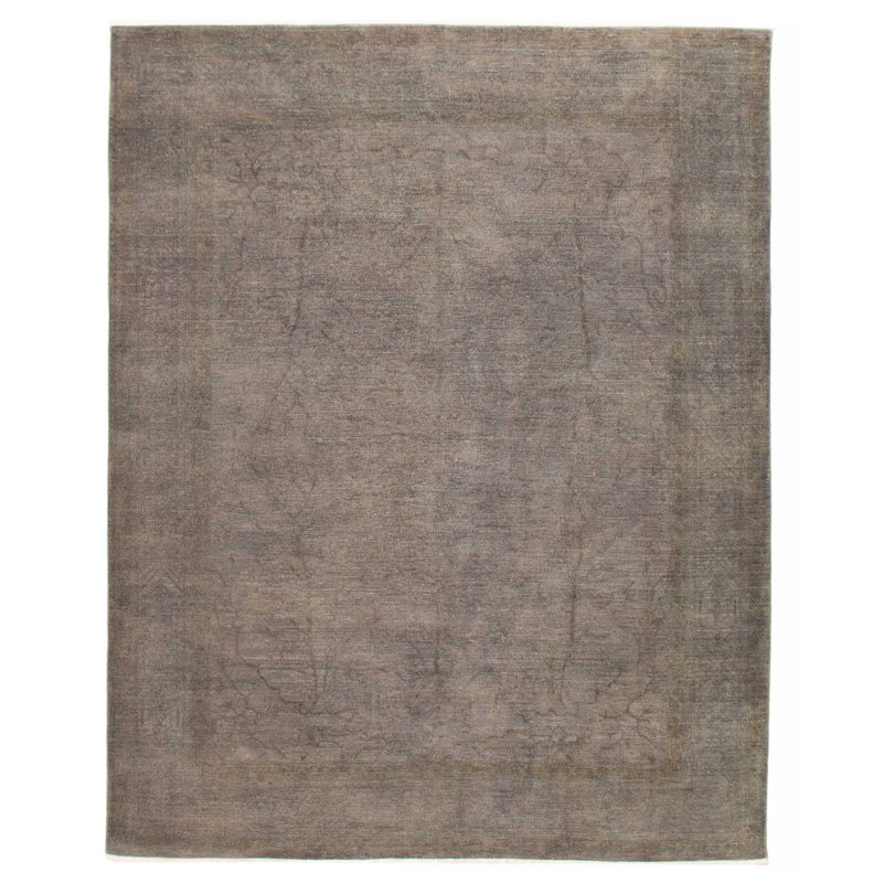 Tapis gris foncé en laine noué à la main de conception unique 9 pi 1 po x 11 pi 6 po