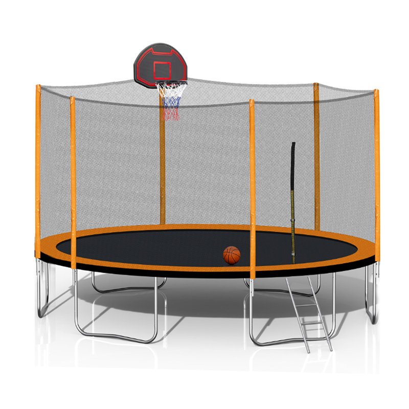 Trampoline de cour arrière ronde de 14 pi avec enceinte sécuritaire, Orange