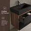 Meuble-lavabo mural 24 po, tiroirs noirs doux, lavabo à quartz noir mat, 2 tiroirs-130188963