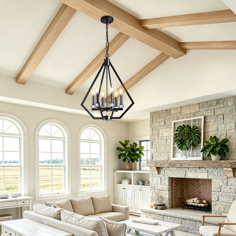 4-Light Modern Eades Diamond Shape Dining Room Pendant Light Fixture For Foyer Kitchen Island Entryway Staircase, 6 Lights