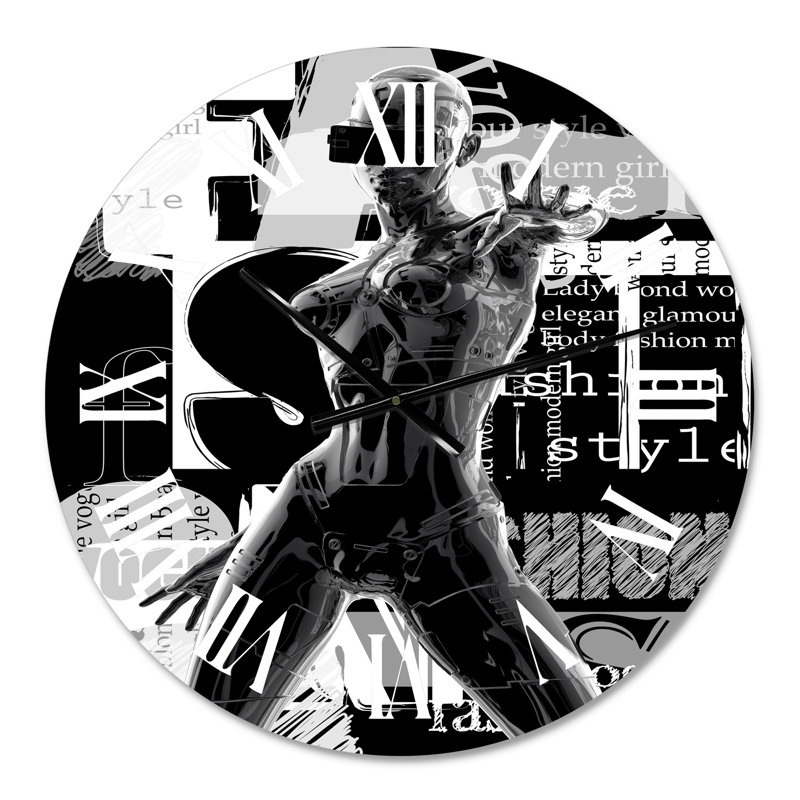 Horloge murale moderne Cyborg Body II monochrome, Moyen