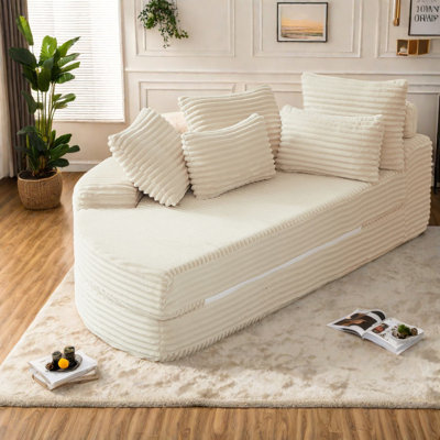 Multifunctional Corduroy Sofa Bed, Beige Designer Recliner For Home